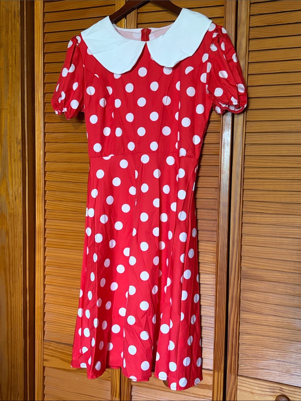 Cute Red polka dot Dress with white collar